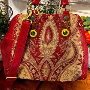 NWOT Original By Sharif Marrakech Leather Tapestry Satchel purse large tote bag